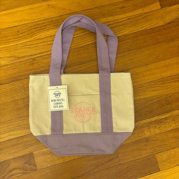 Set Of 4 Trader Joe's LIMITED EDITION Pastel Mini Canvas Tote Bags Easter NWT - Picture 2 of 5